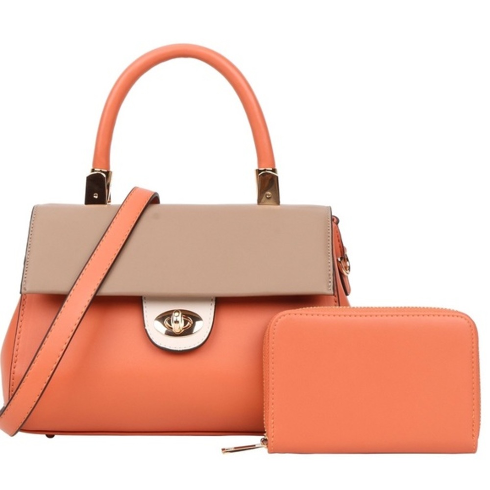 Color block flap crossbody bag set